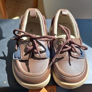 Koala Kids Brown Navy Blue Boat Shoes Baby Size 5